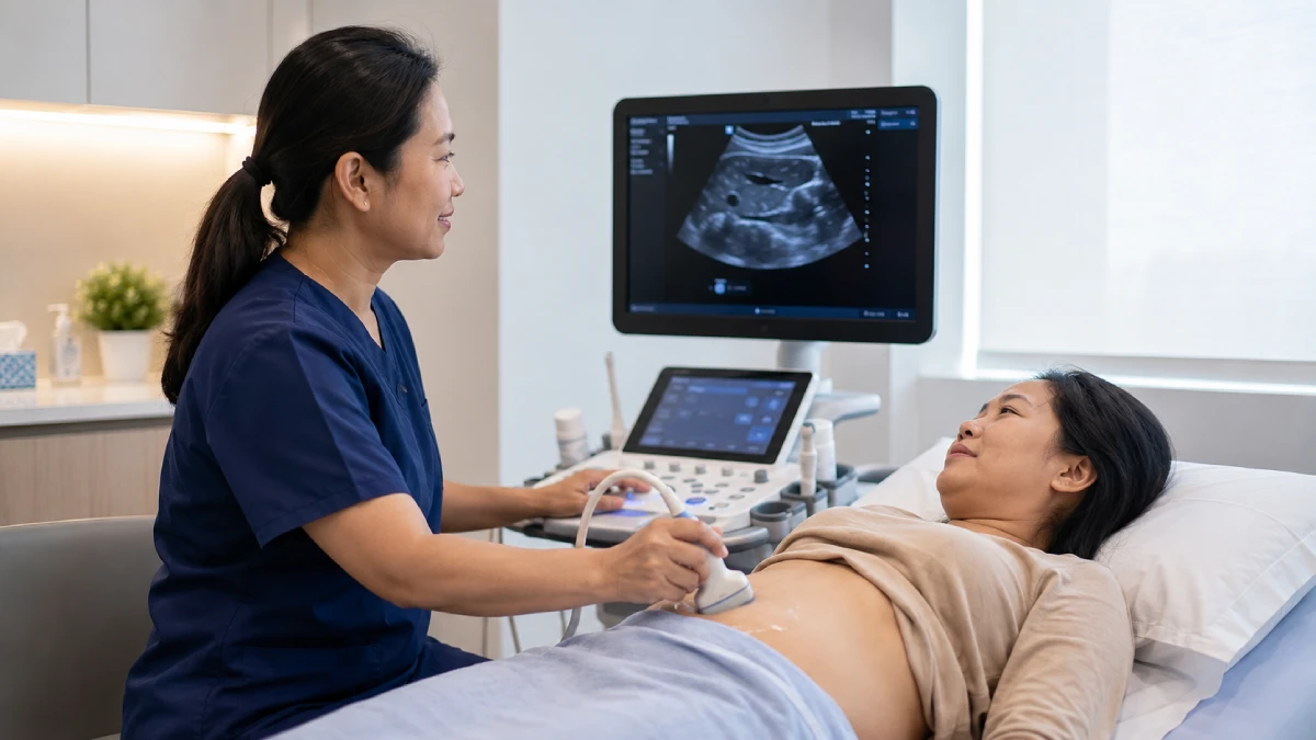 Sonographer carrying out an ultrasound examination